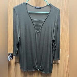 Elegant Olive Green V-Neck Knotted Top